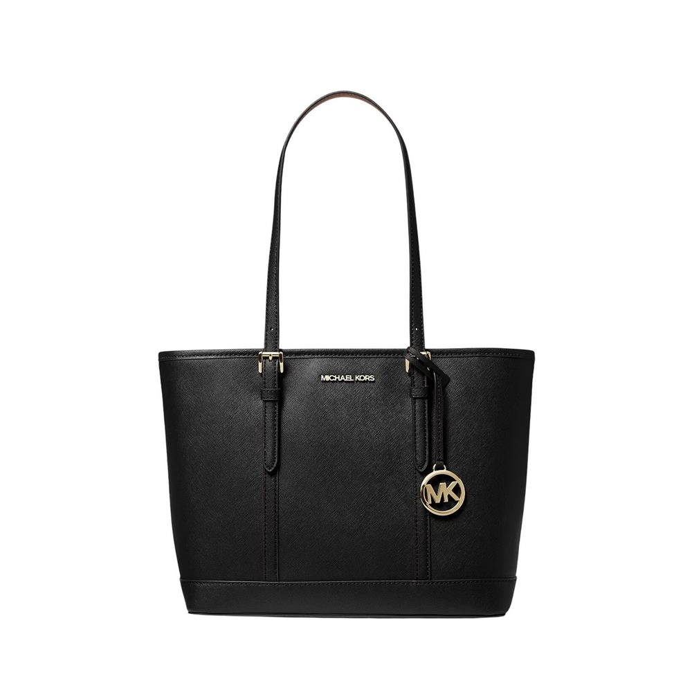 Michael Kors Jet Set Travel Small Top Zip Shoulder Tote Black Leather 35S0GTVT1L
